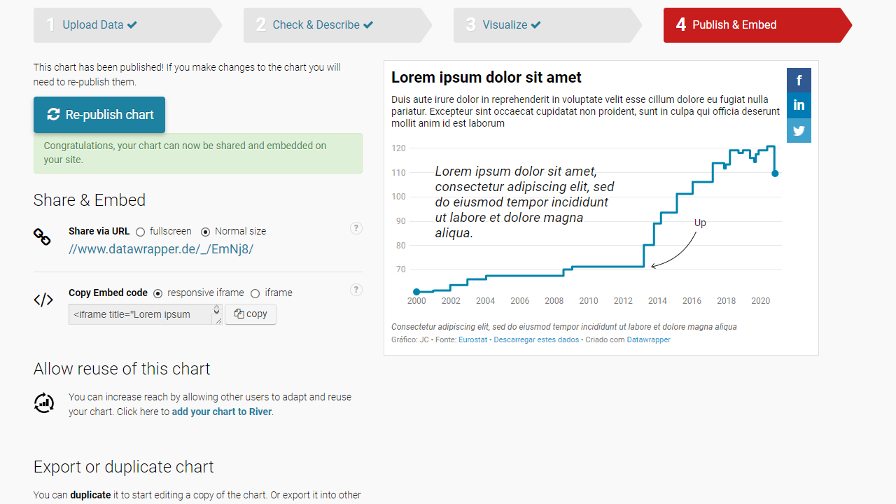 Datawrapper flow: publish and embed